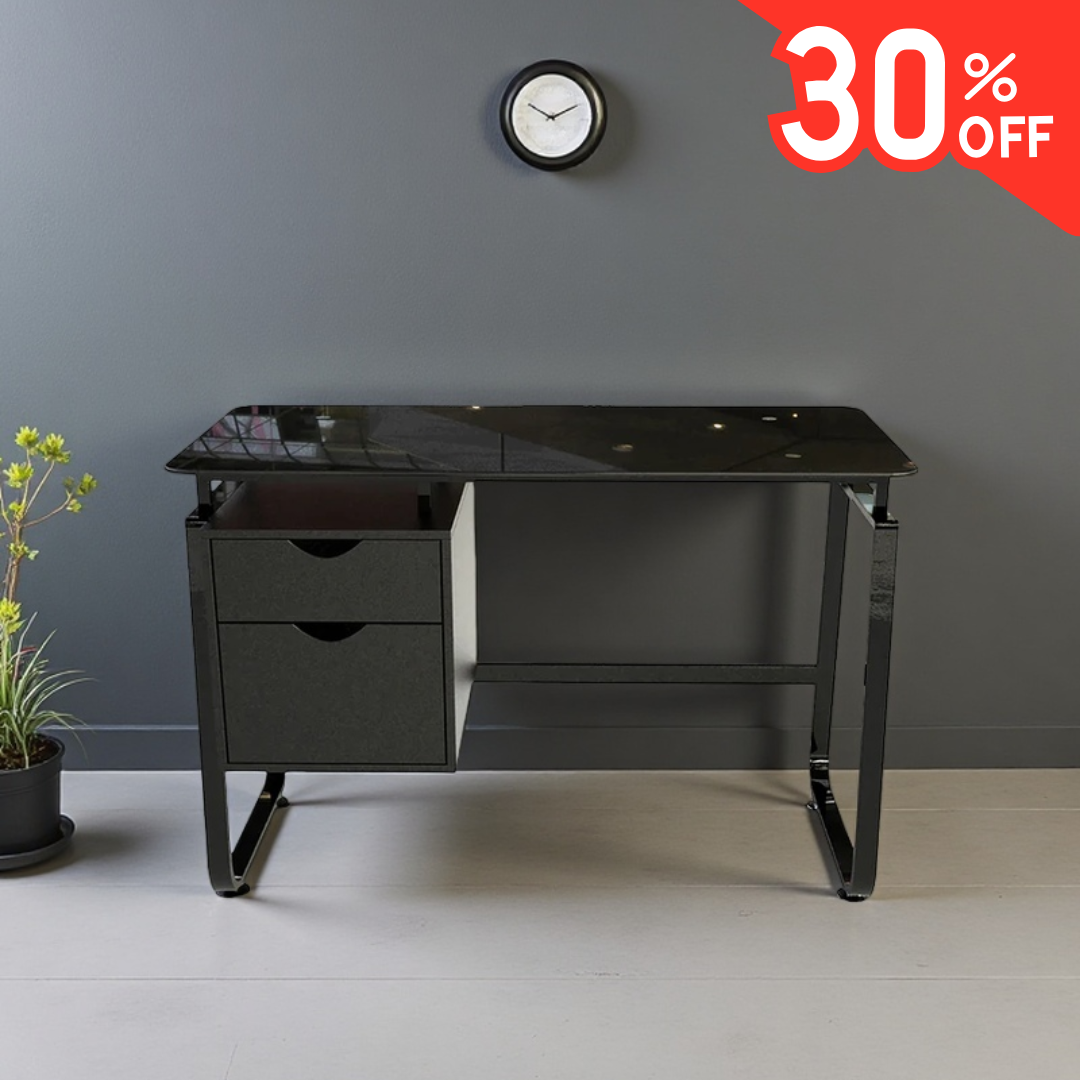 Escritorio vidrio con gaveteros color negro diseño moderno – Premium