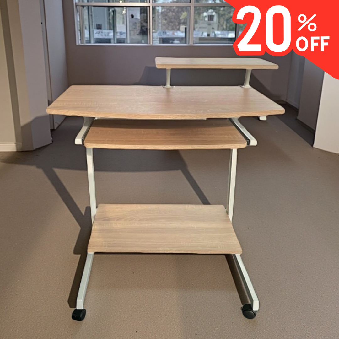 Escritorio versátil elegante color beige diseño moderno madera y metal – con rodachinas