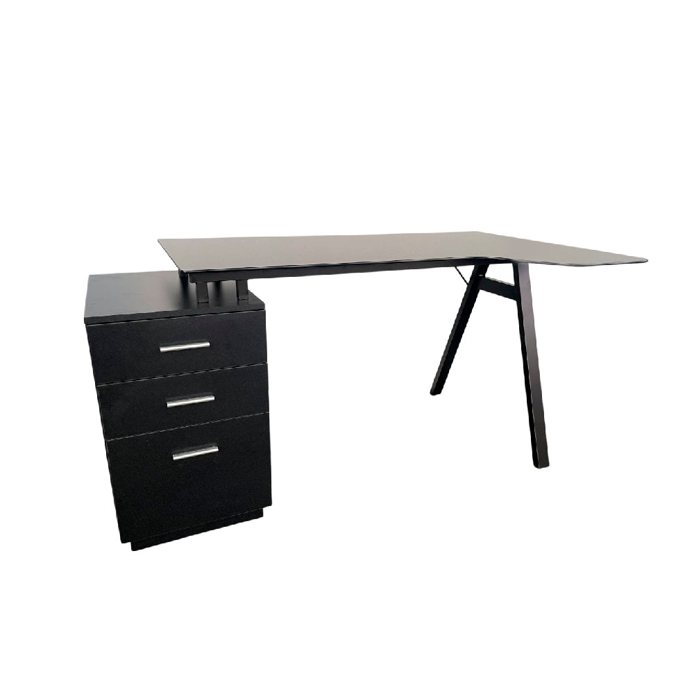 Escritorio con Superficie en Vidrio, Extensión y Gaveteros – CT-3377