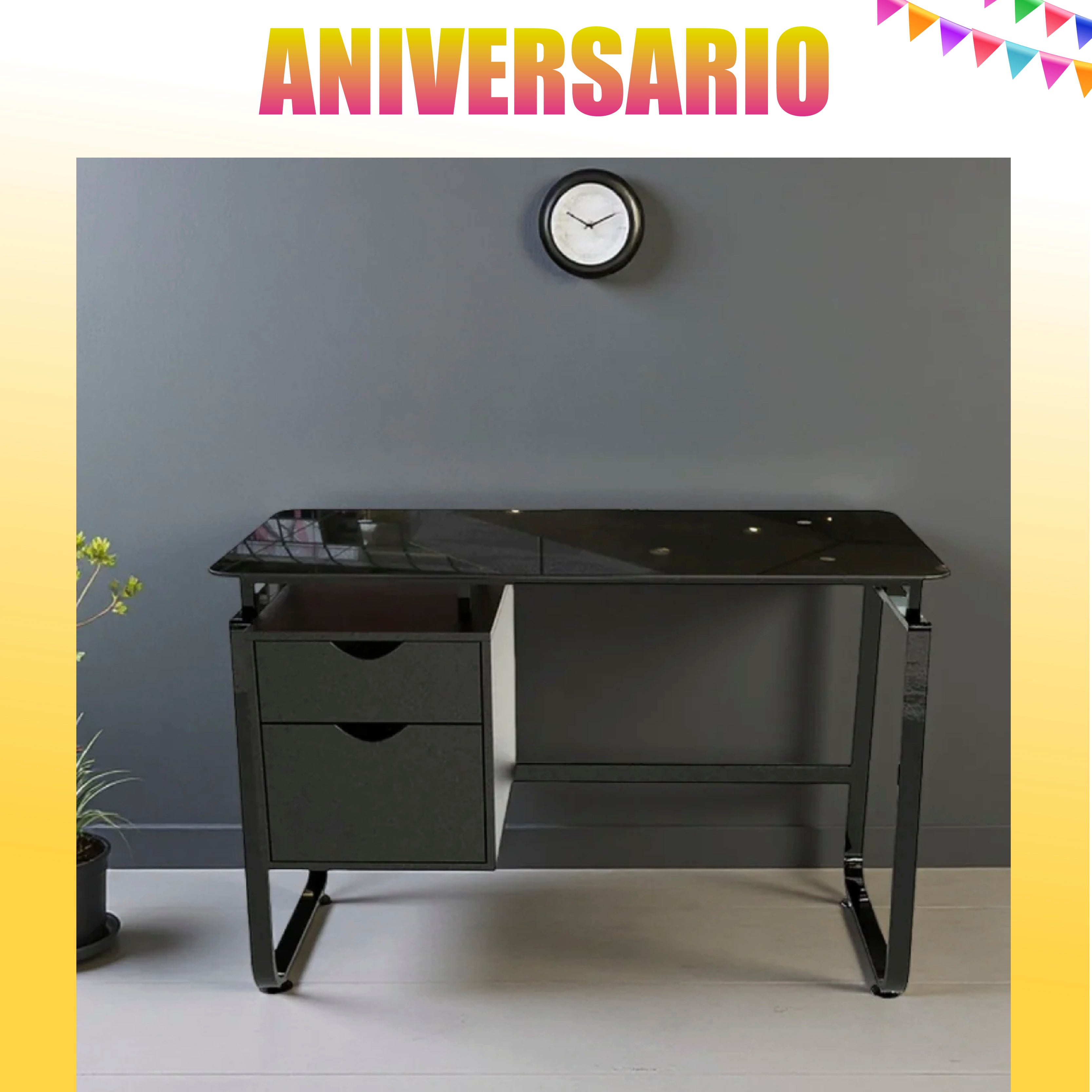 Escritorio vidrio con gaveteros color negro diseño moderno – RX-1183