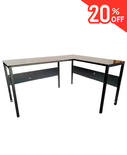 Escritorio elegante vidrio color negro diseño moderno en estructura de metal – forma de L