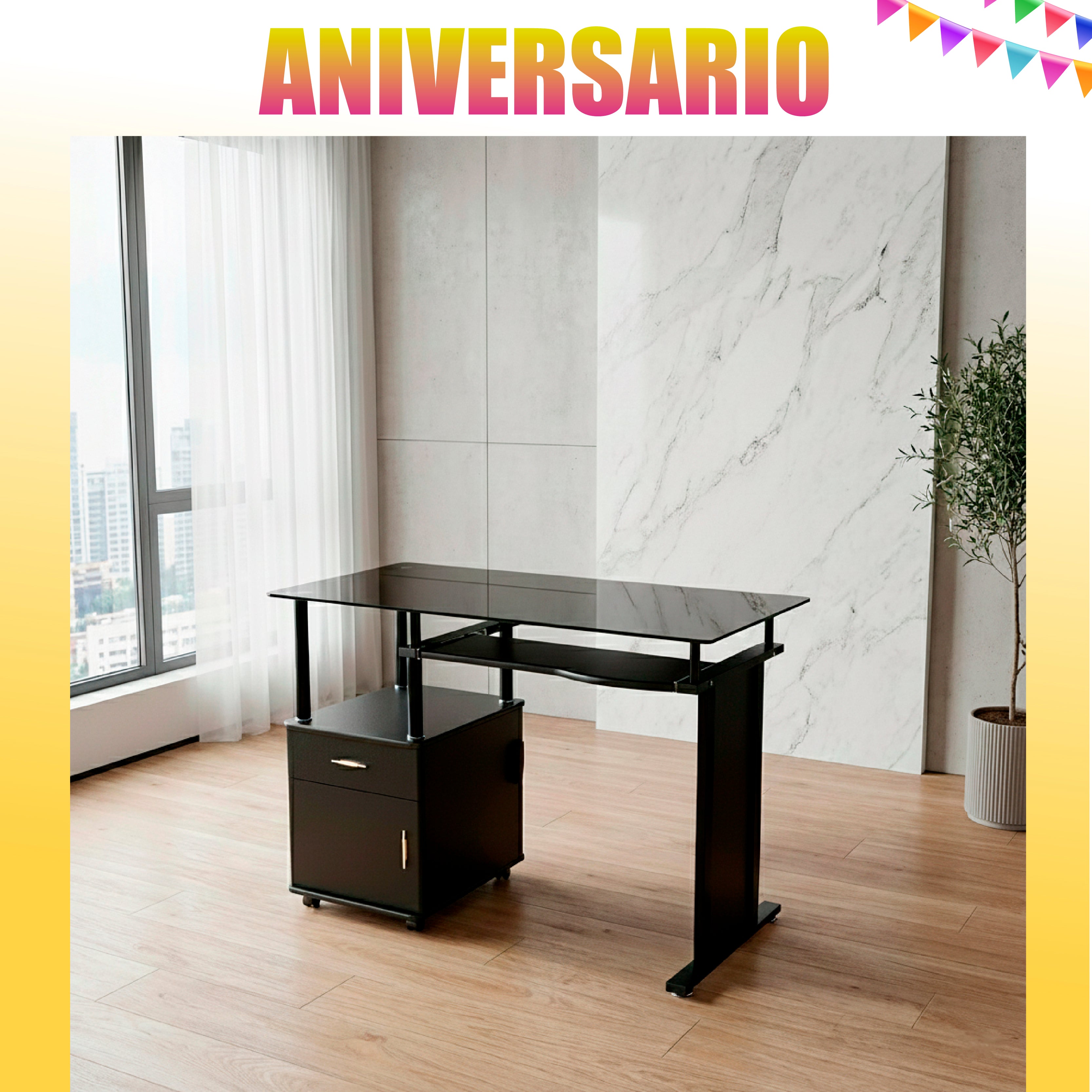 Escritorio de Vidrio y Gaveteros  Diseño Moderno - RX 7321