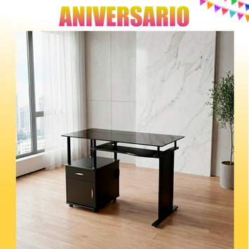 Escritorio RX 7321 B de Vidrio y Gaveteros Diseño Moderno
