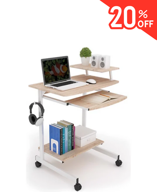 Escritorio versátil elegante color beige diseño moderno madera y metal – con rodachinas