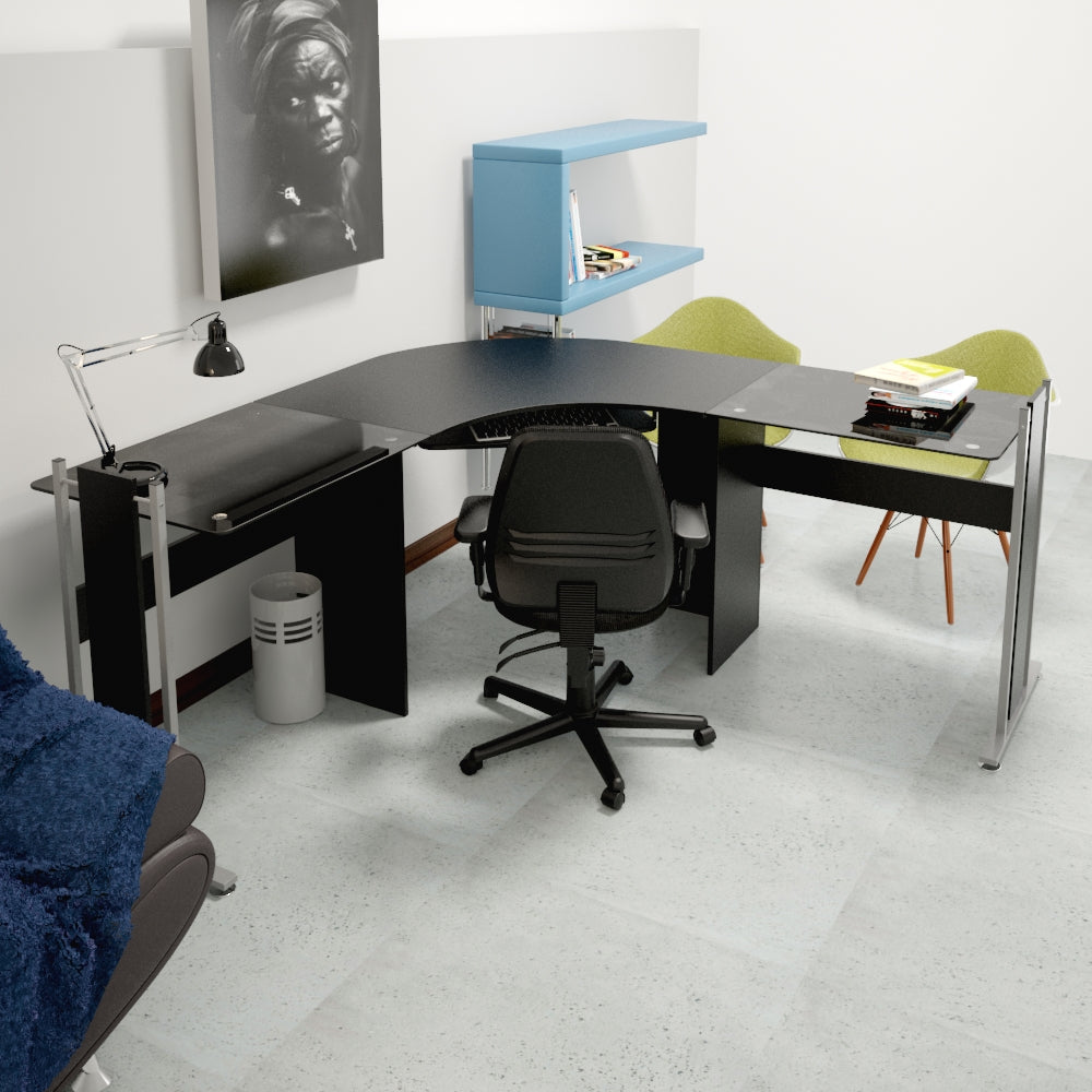 Escritorio gerencial en vidrio templado y metal - estilo moderno y elegante