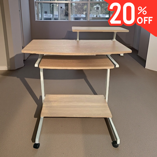 Escritorio versátil elegante color beige diseño moderno madera y metal – con rodachinas