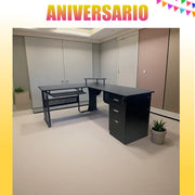 Escritorio forma de L con gaveteros negro moderno madera y metal – premium