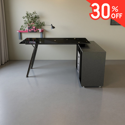 Escritorio premium gaveteros color negro moderno vidrio y metal – alta durabilidad