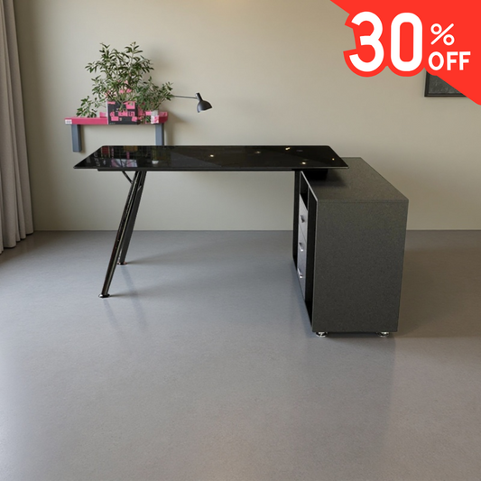 Escritorio premium gaveteros color negro moderno vidrio y metal – alta durabilidad