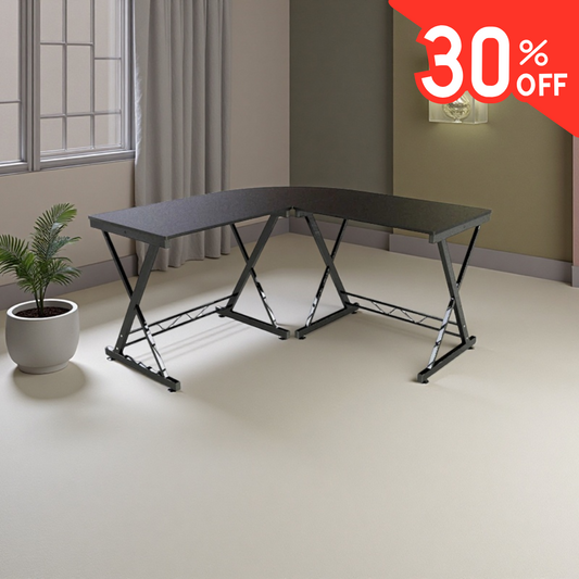 Escritorio en forma de L negro moderno madera y metal – funcional y duradero