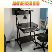 Escritorio compacto elegante negro vidrio y metal - RX-7902