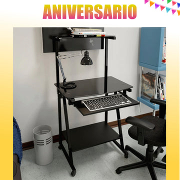 Escritorio RX-7902 compacto elegante negro vidrio y metal