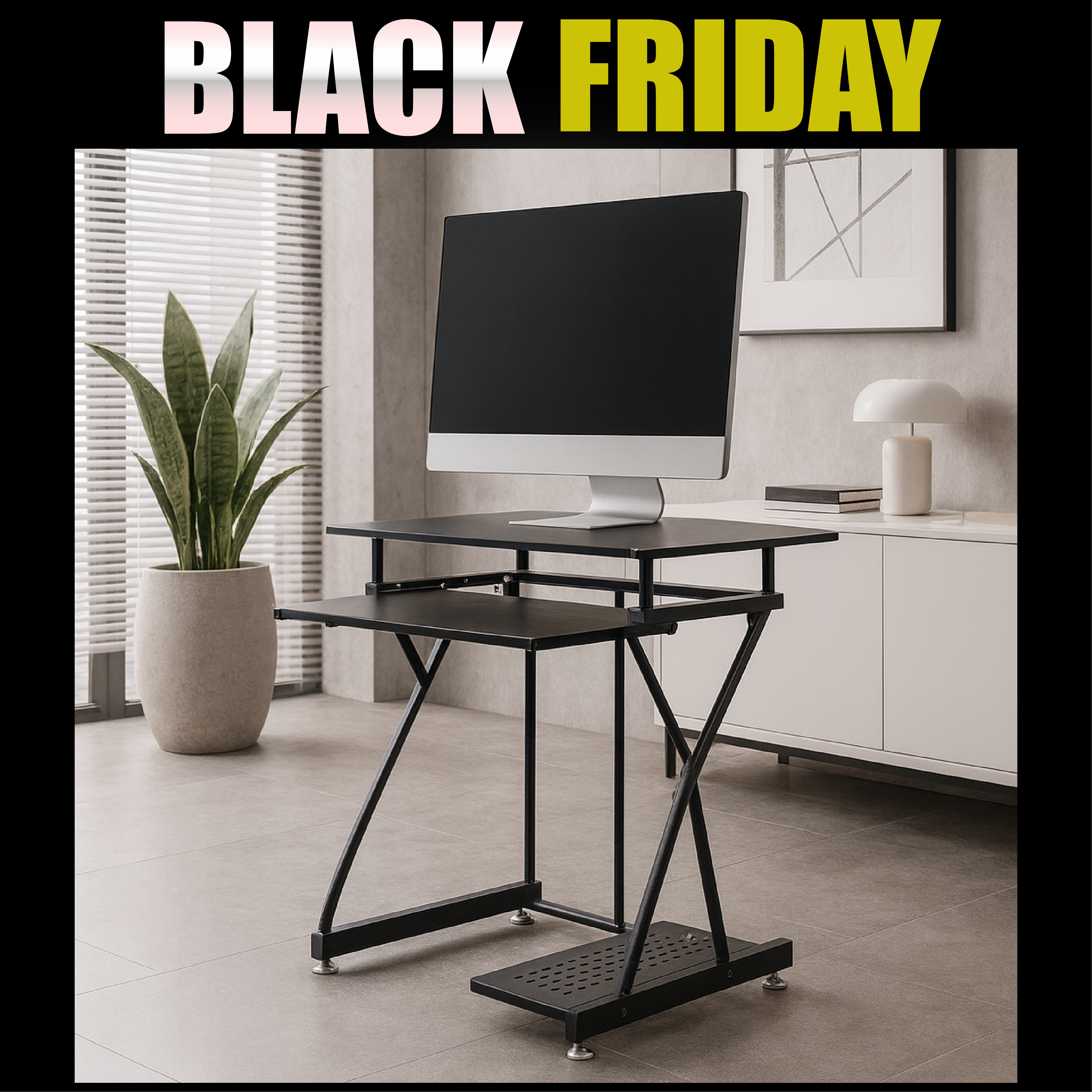 Escritorio para PC vidro Templado y estructura metálica