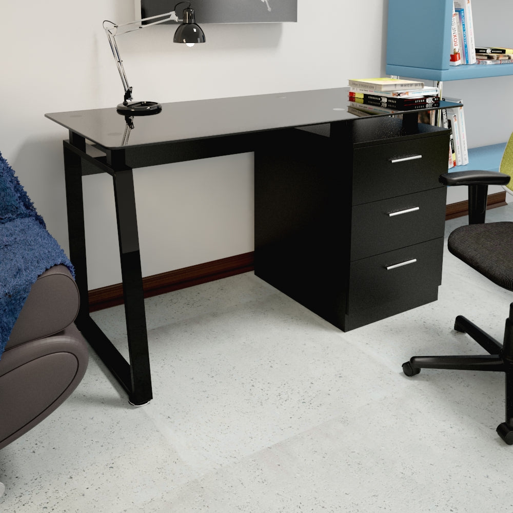 Escritorio con gaveteros diseño moderno vidrio y metal –  premium