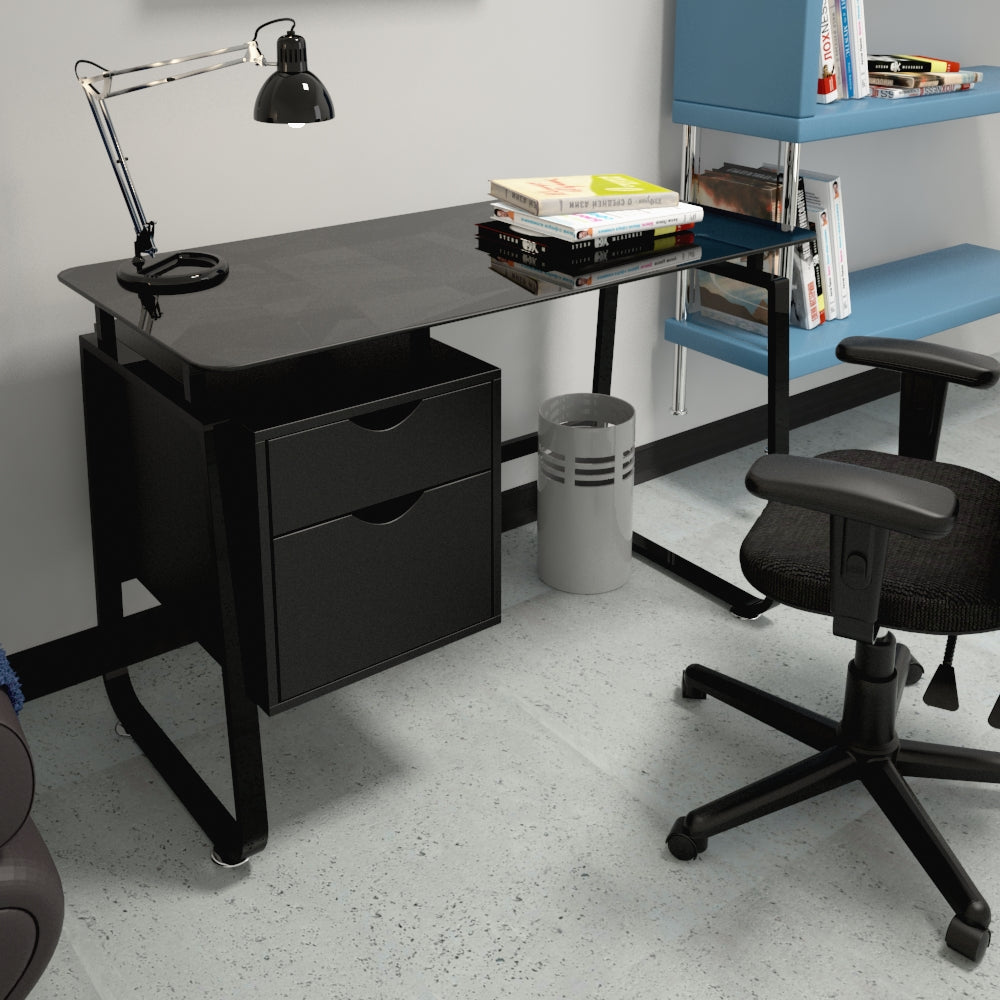 Escritorio vidrio con gaveteros color negro diseño moderno – RX-1183