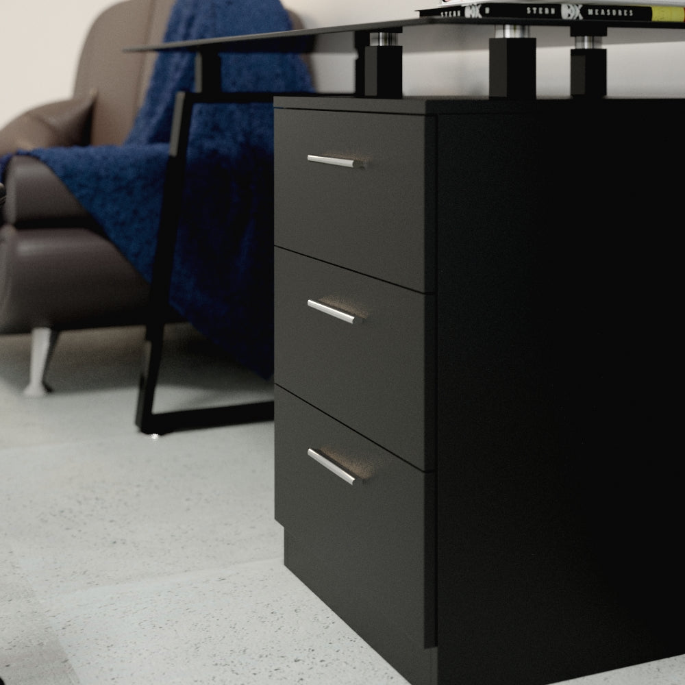 Escritorio con gaveteros diseño moderno vidrio y metal –  premium