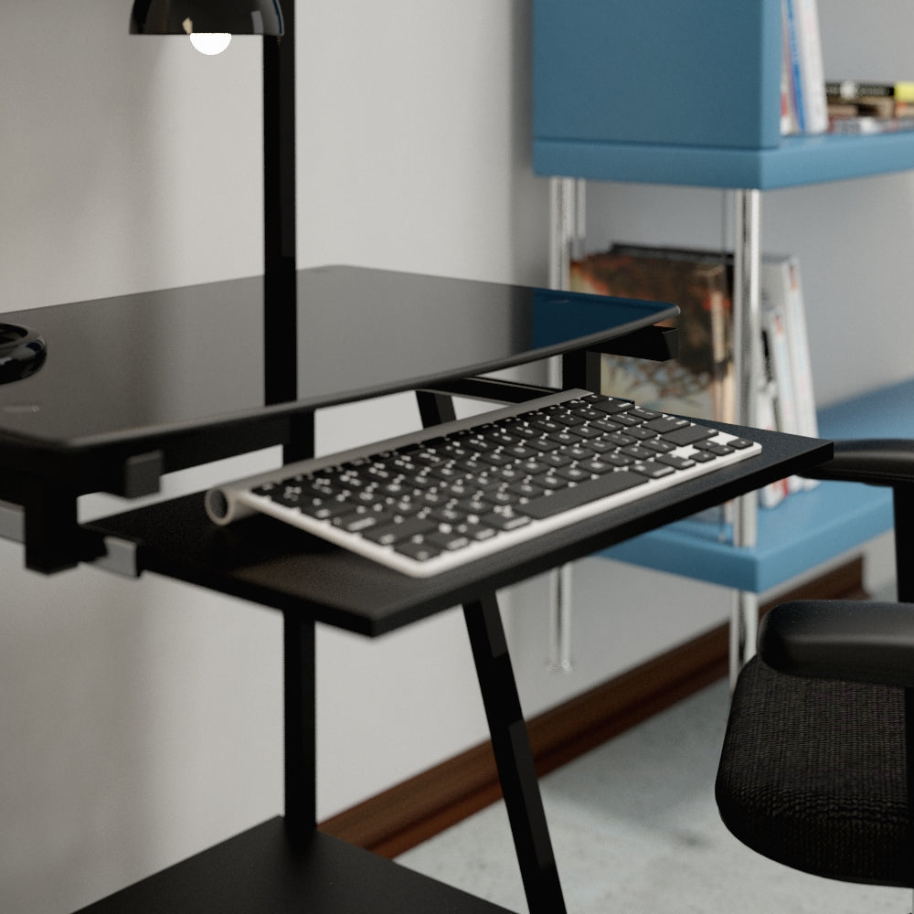 Escritorio compacto elegante negro vidrio y metal - RX-7902
