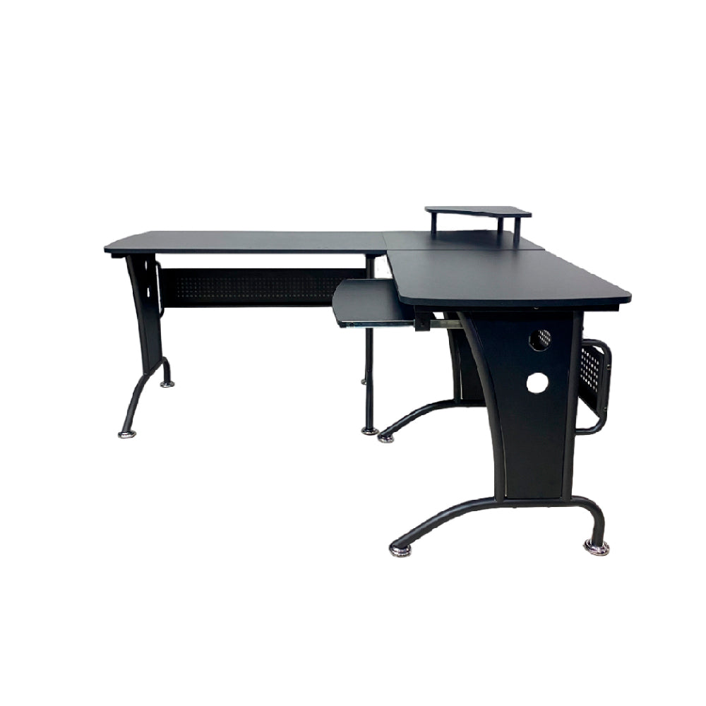Escritorio en Forma de L -  Color Negro Moderno Madera y Metal