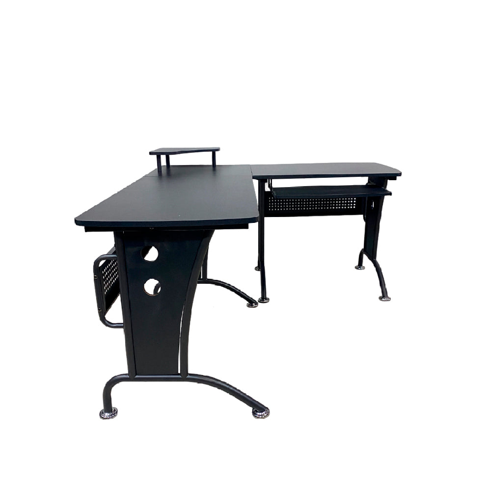 Escritorio en Forma de L -  Color Negro Moderno Madera y Metal