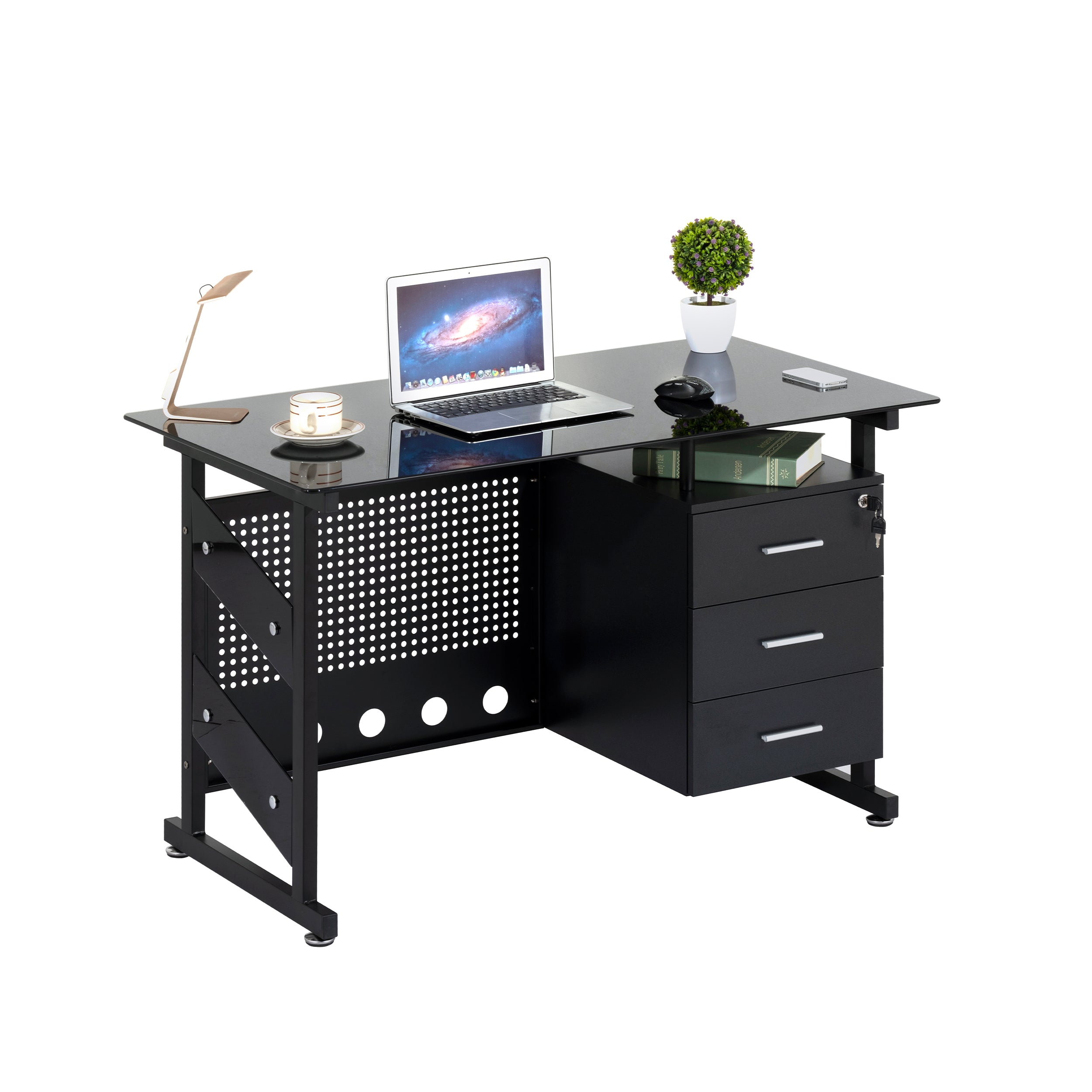 Escritorio de Vidrio Templado con Estructura Metálica | Moderno y Resistente CT 3310