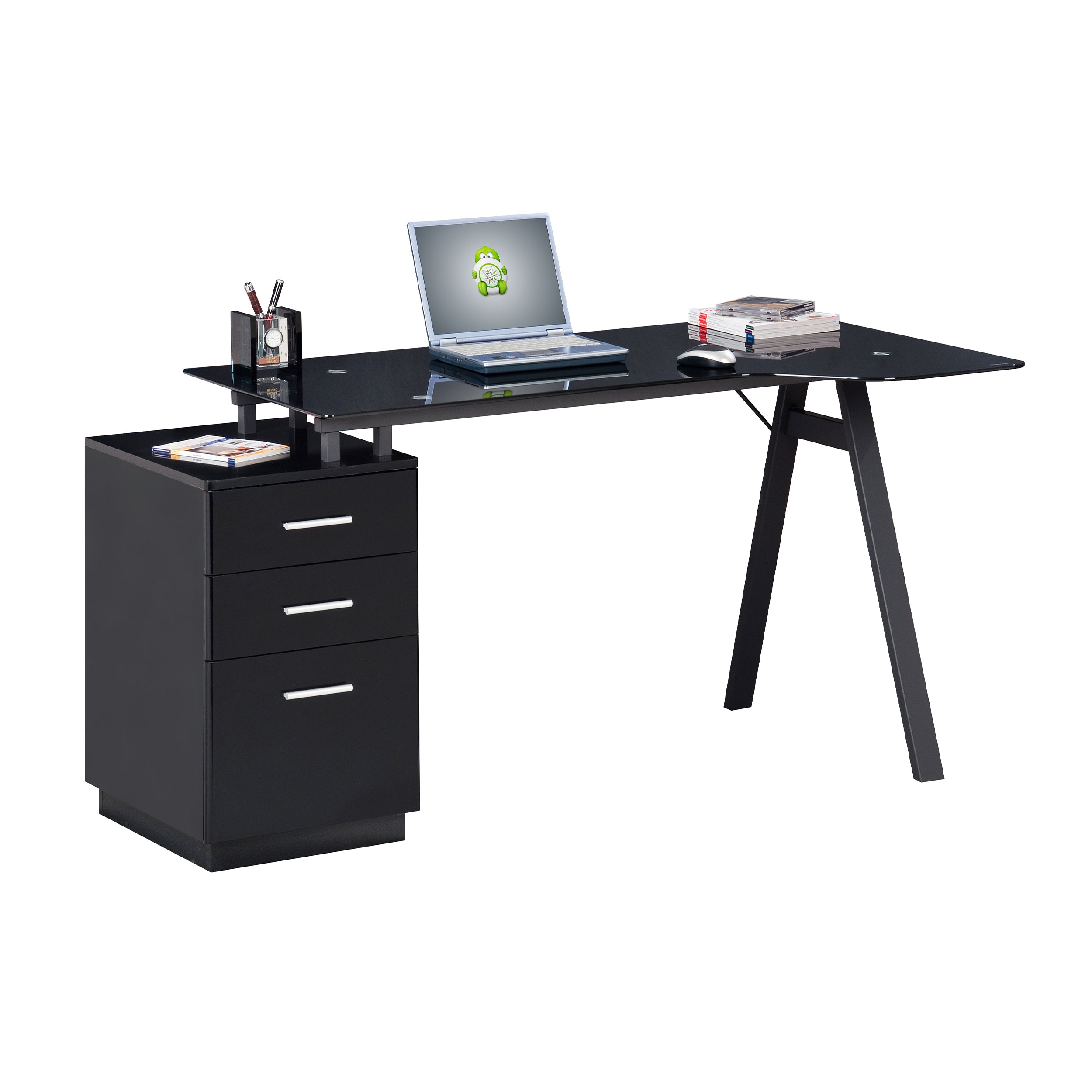 Escritorio con Superficie en Vidrio, Extensión y Gaveteros – CT-3377