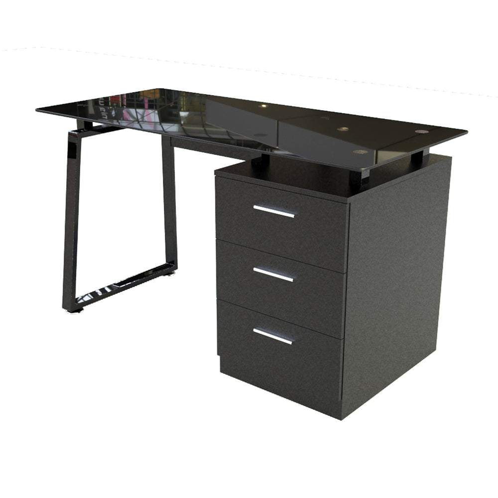 Escritorio con gaveteros diseño moderno vidrio y metal –  premium