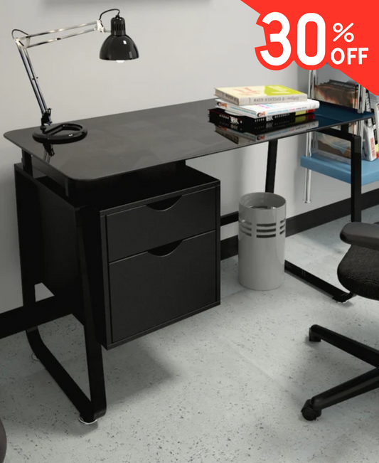 Escritorio vidrio con gaveteros color negro diseño moderno – Premium