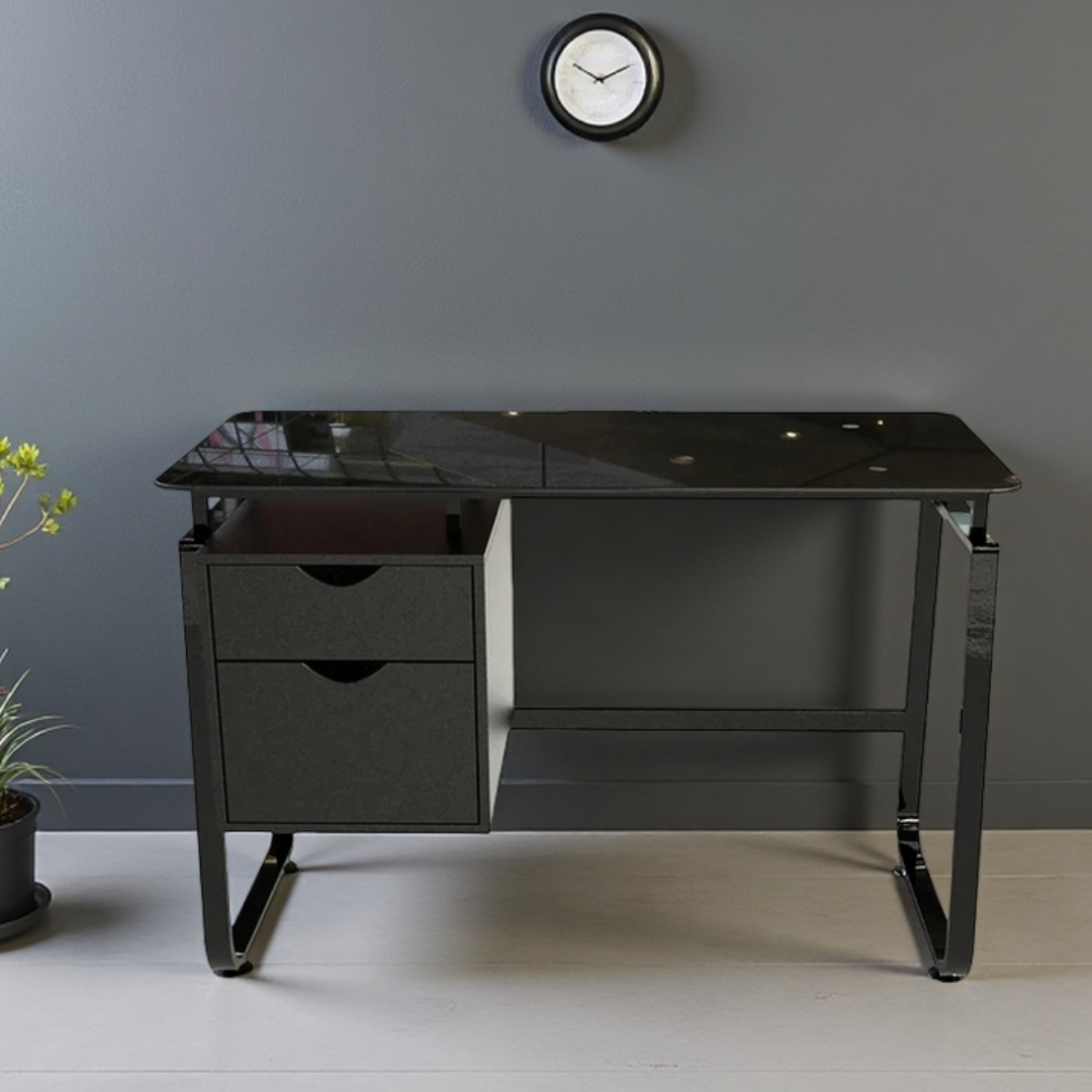 Escritorio vidrio con gaveteros color negro diseño moderno – RX-1183