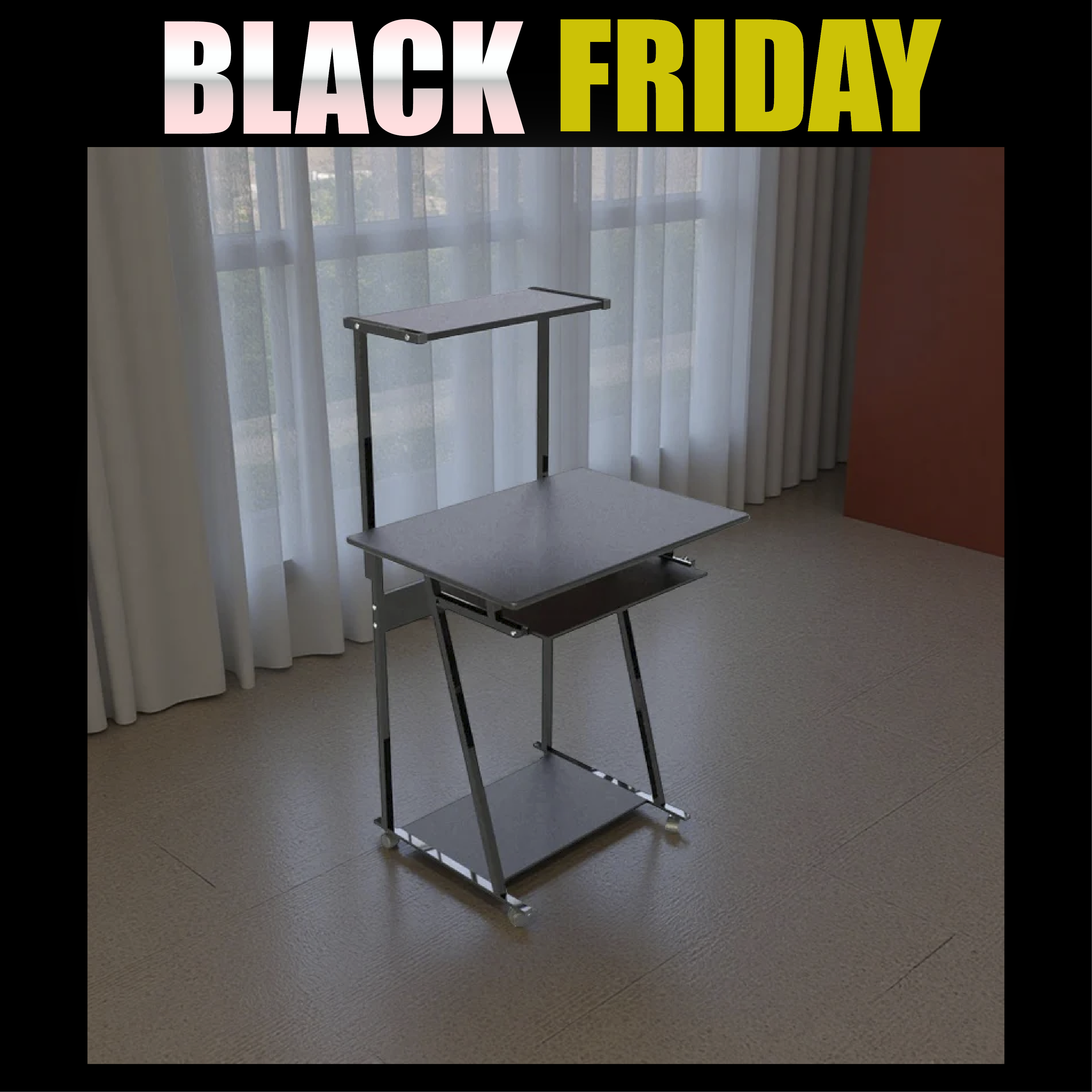 Escritorio compacto elegante color negro madera y metal - RX-1112