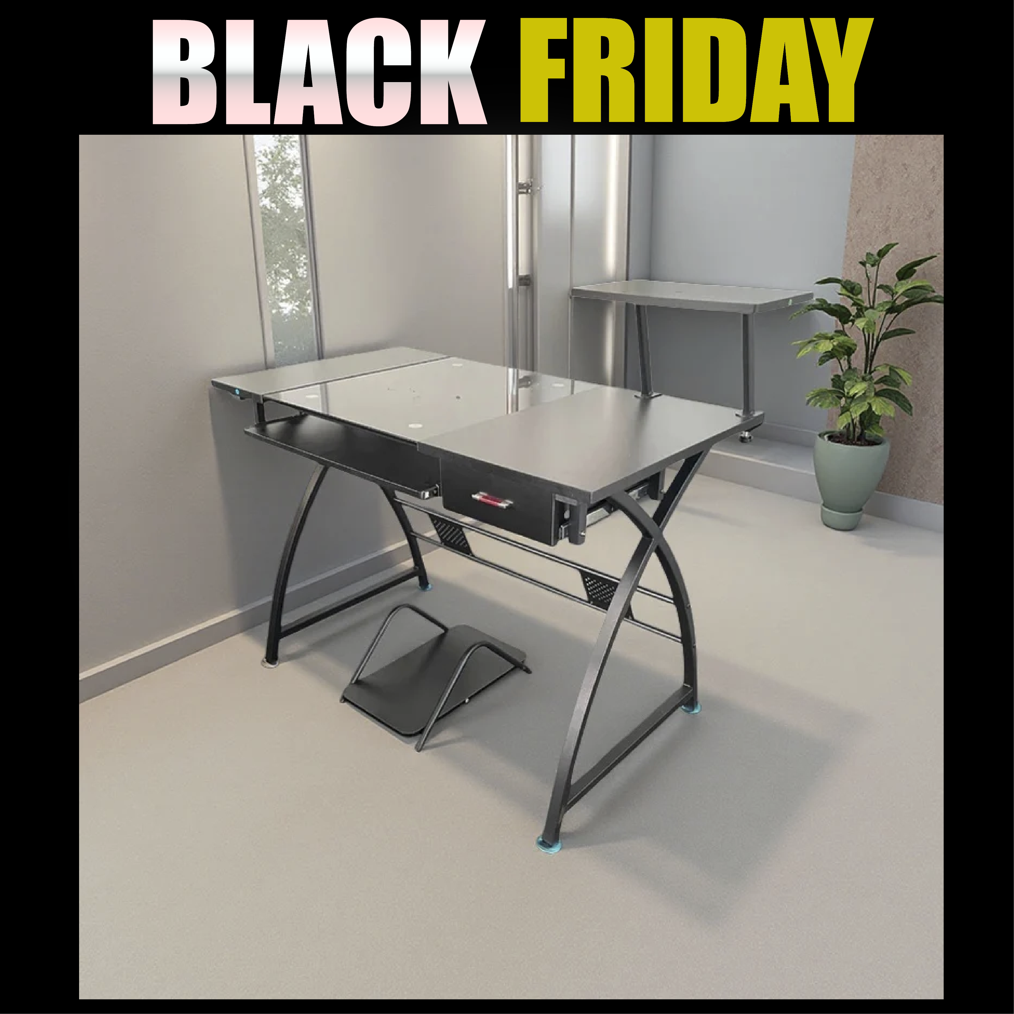 Escritorio Vidrio madera y metal con porta teclado - RX-8335