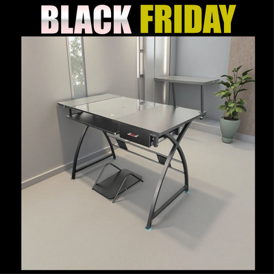 Escritorio Vidrio madera y metal con porta teclado - RX-8335