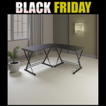 Escritorio en forma de L negro moderno madera y metal – funcional y duradero