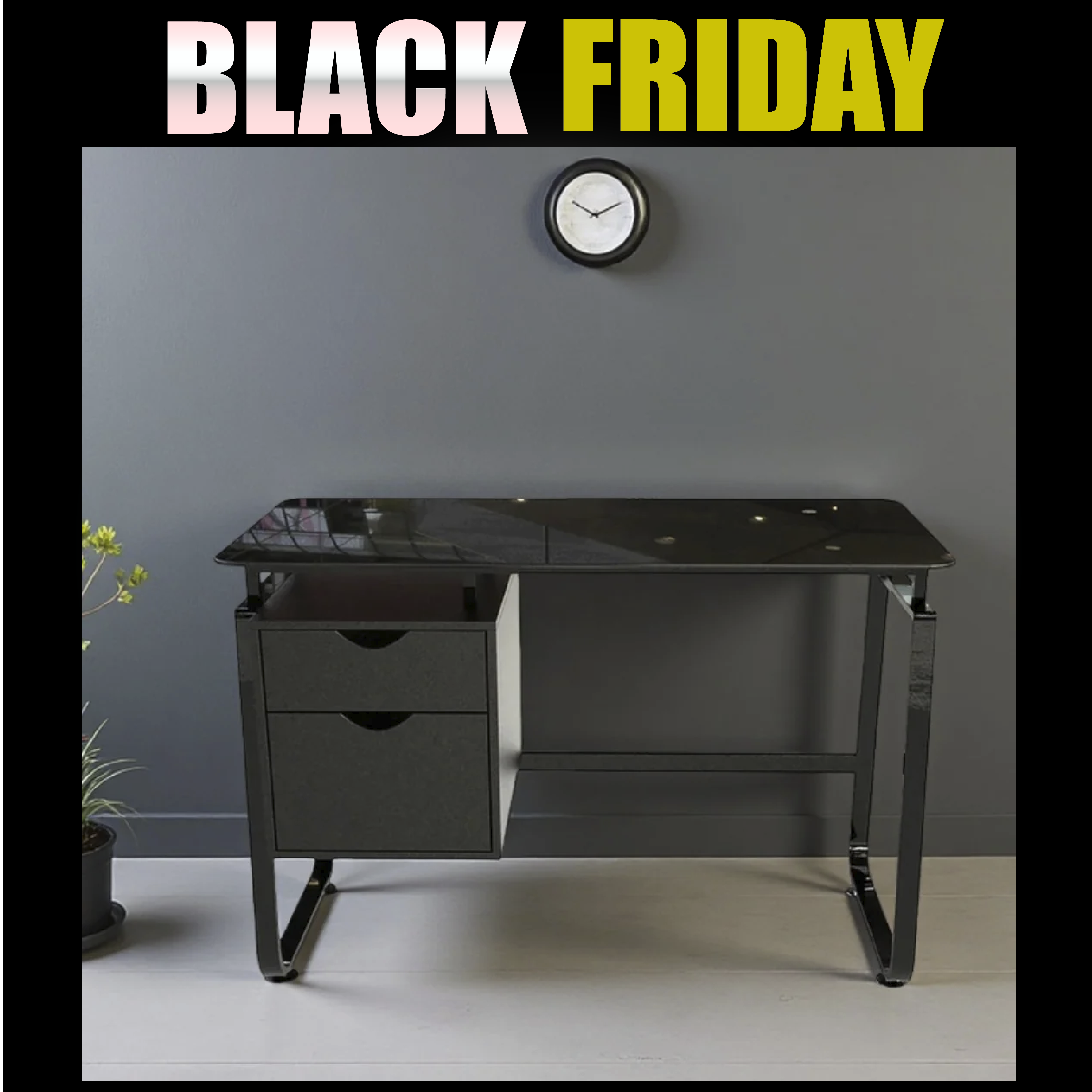 Escritorio vidrio con gaveteros color negro diseño moderno – RX-1183