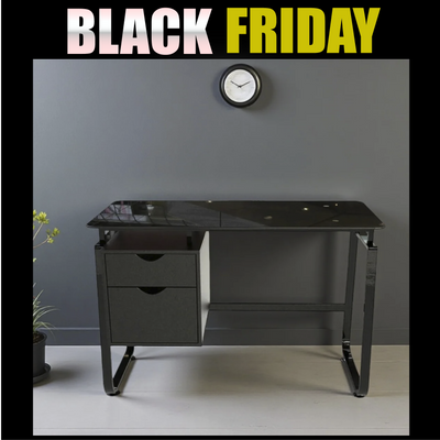 Escritorio vidrio con gaveteros color negro diseño moderno – RX-1183
