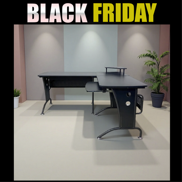 Escritorio en Forma de L -  Color Negro Moderno Madera y Metal