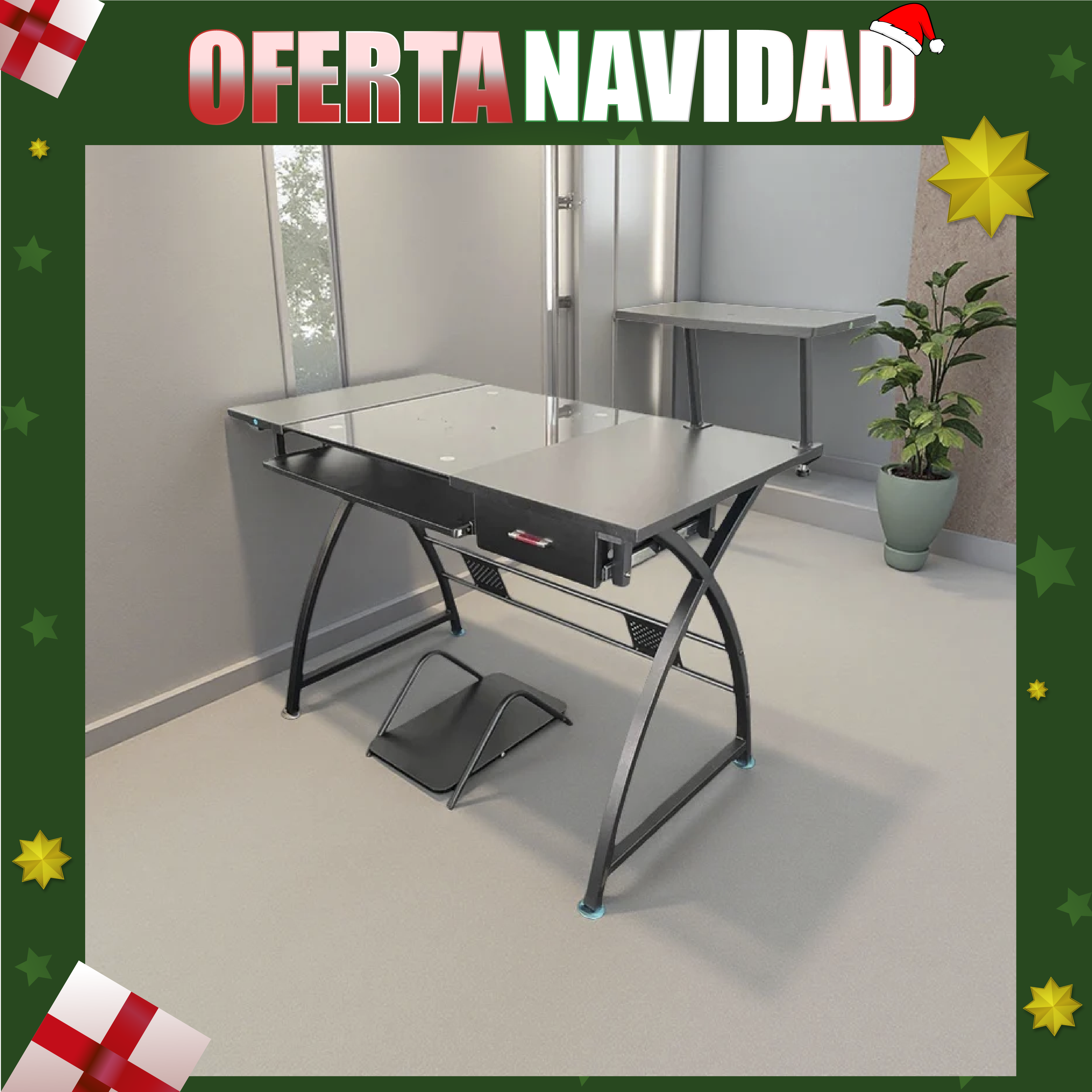 Escritorio Vidrio madera y metal con porta teclado - RX-8335