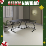 Escritorio en forma de L negro moderno madera y metal – funcional y duradero