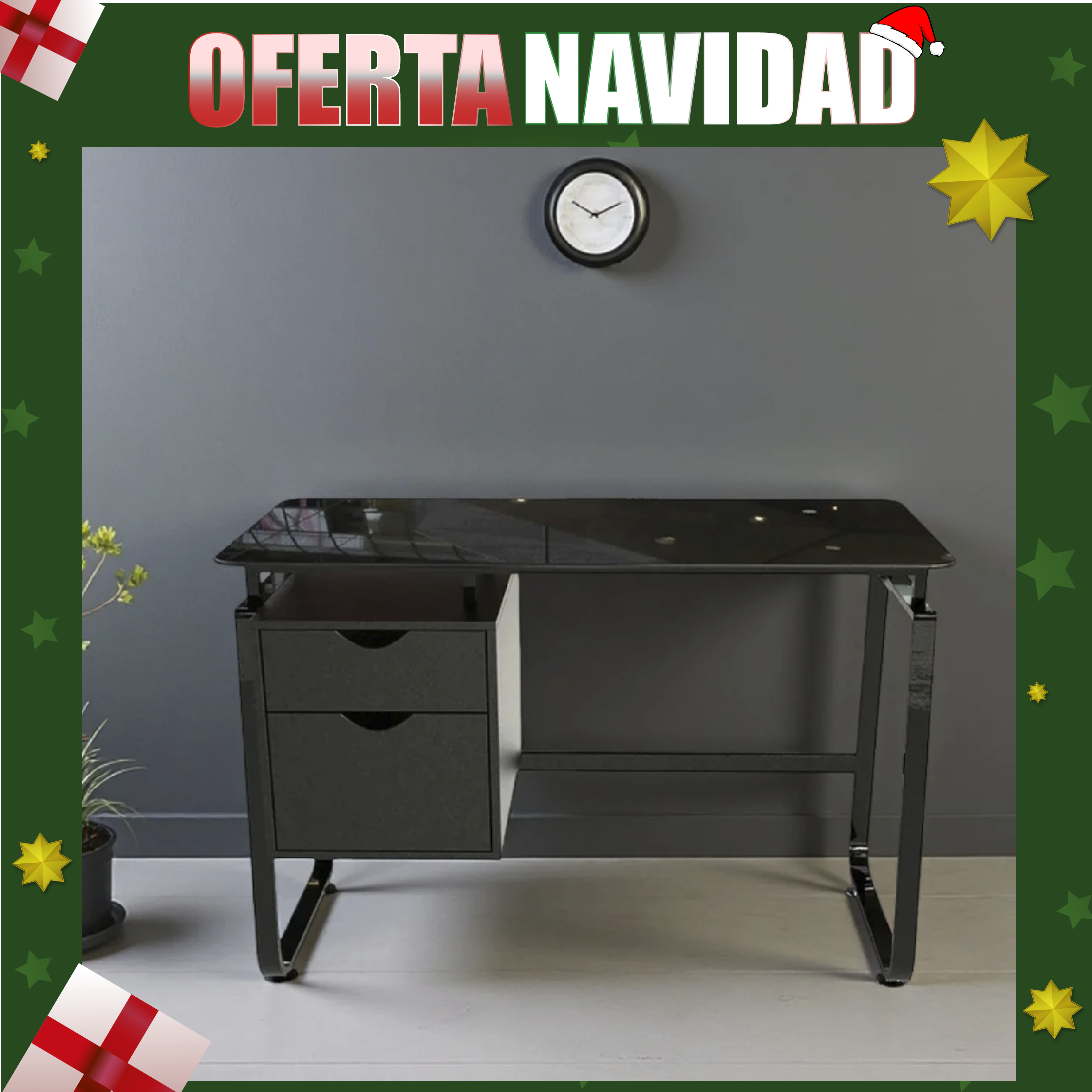 Escritorio vidrio con gaveteros color negro diseño moderno – RX-1183