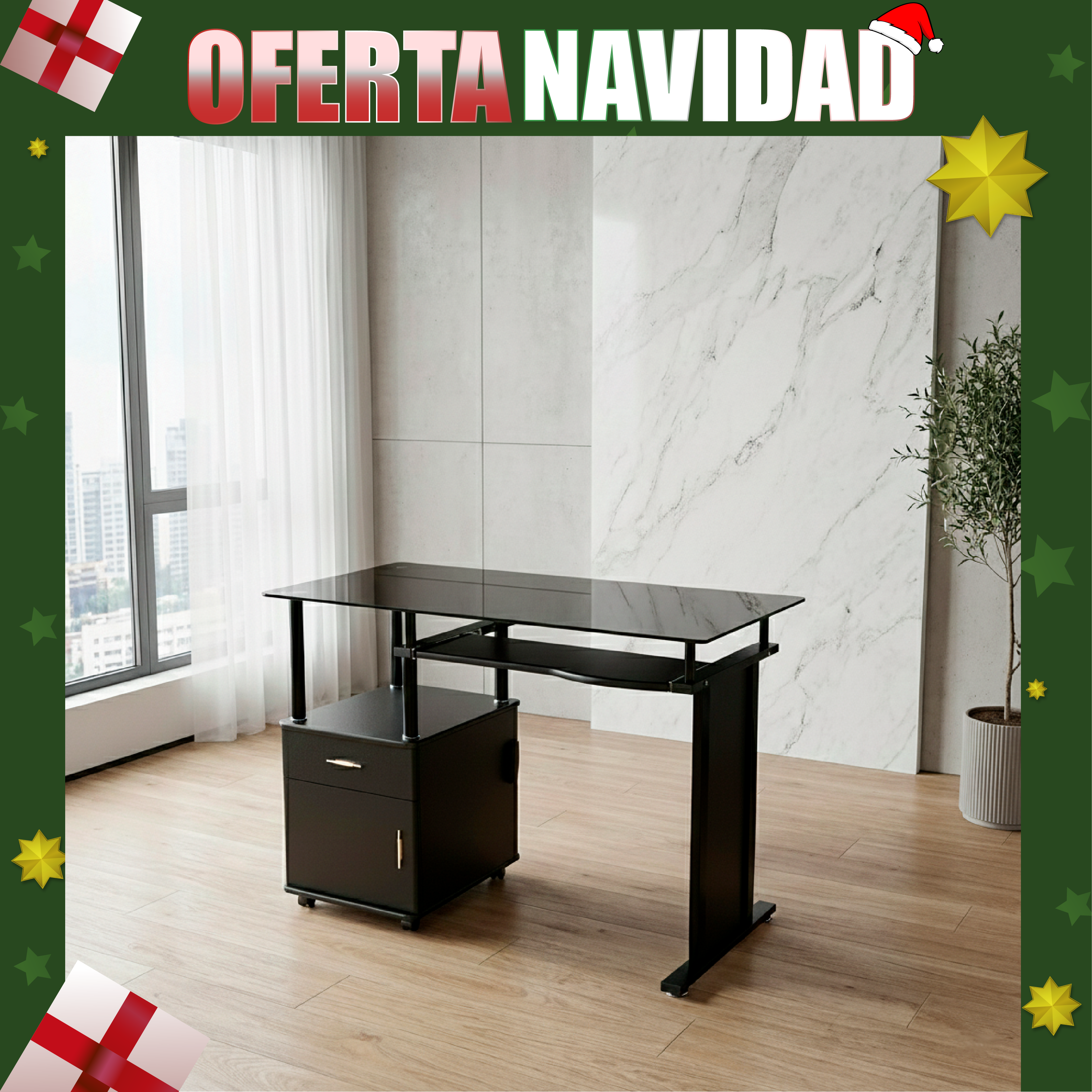 Escritorio de Vidrio y Gaveteros  Diseño Moderno - RX 7321