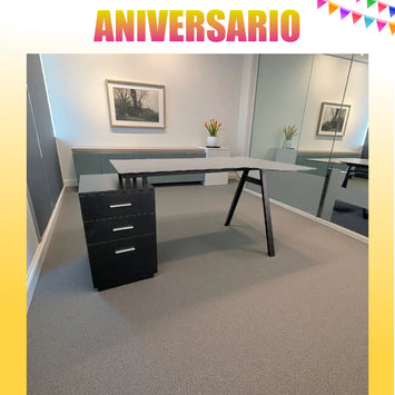 Escritorio RX D1159N2 con Superficie en Vidrio, Extensión y Gaveteros