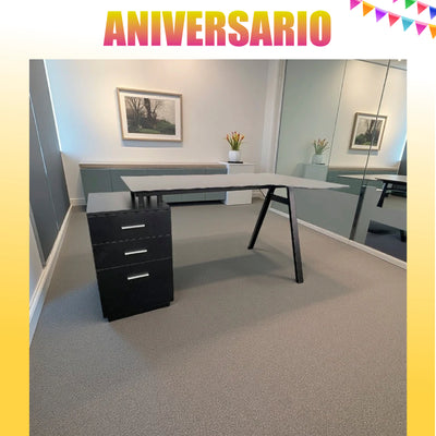 Escritorio con Superficie en Vidrio, Extensión y Gaveteros – CT-3377