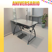 Escritorio Vidrio madera y metal con porta teclado - RX-8335