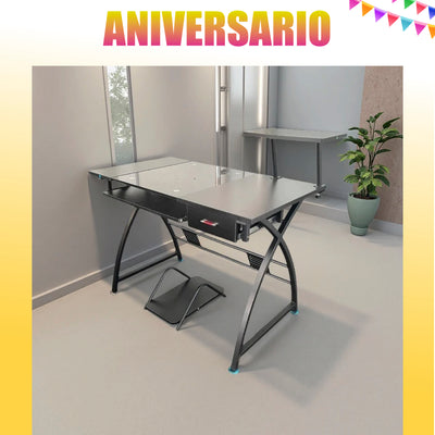 Escritorio Vidrio madera y metal con porta teclado - RX-8335