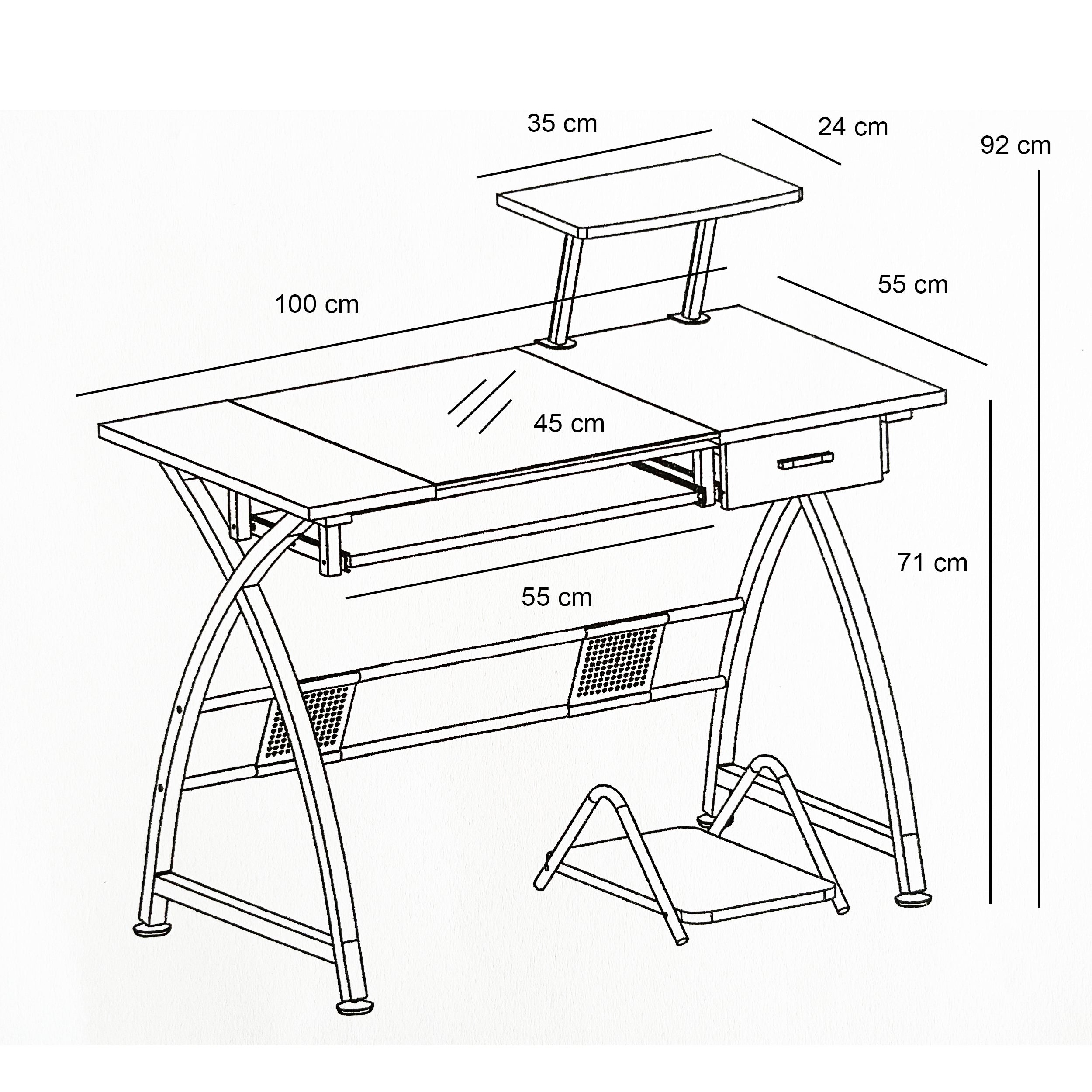 Escritorio Vidrio madera y metal con porta teclado - RX-8335