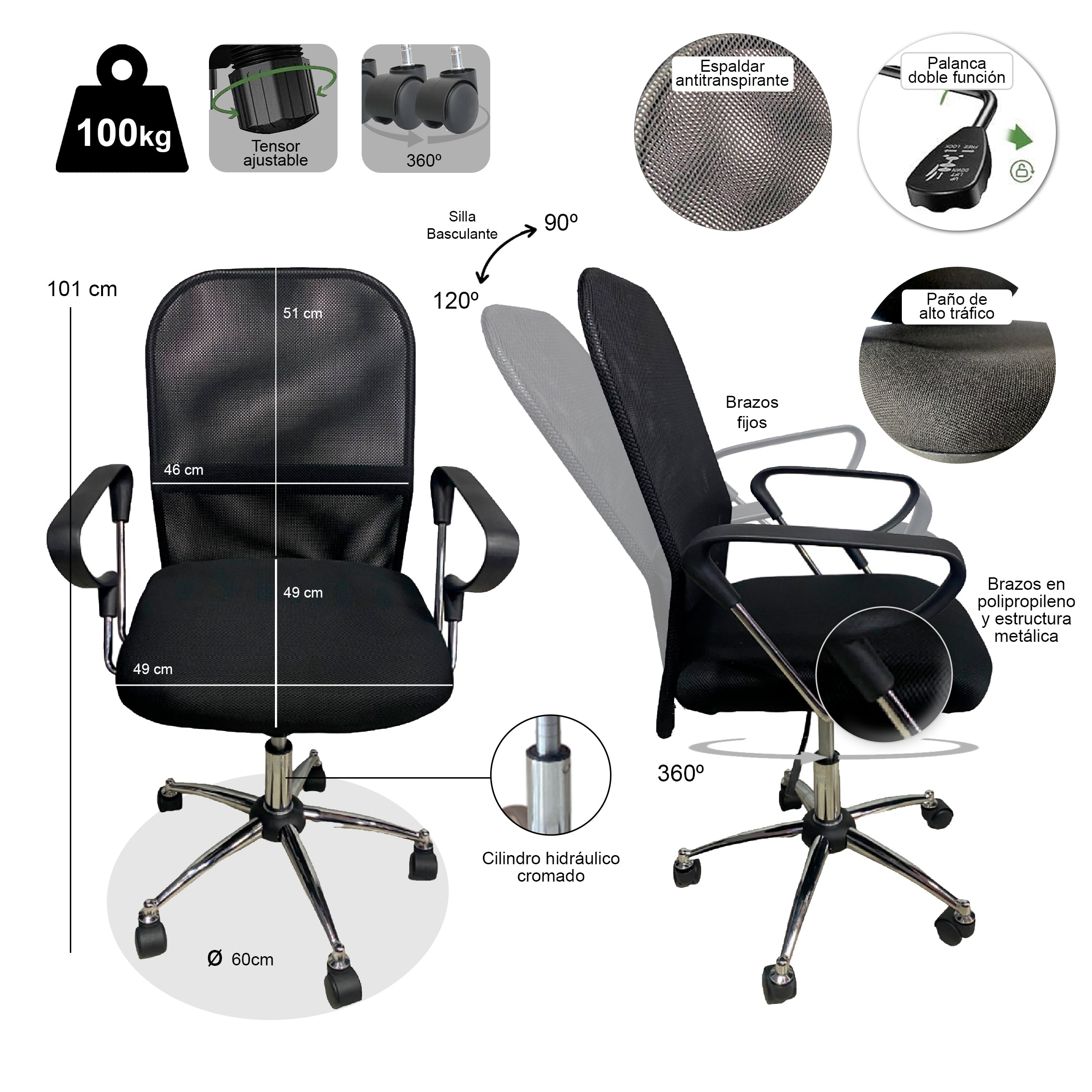 Silla Lia -  Diseño Moderno con Brazos Fijos