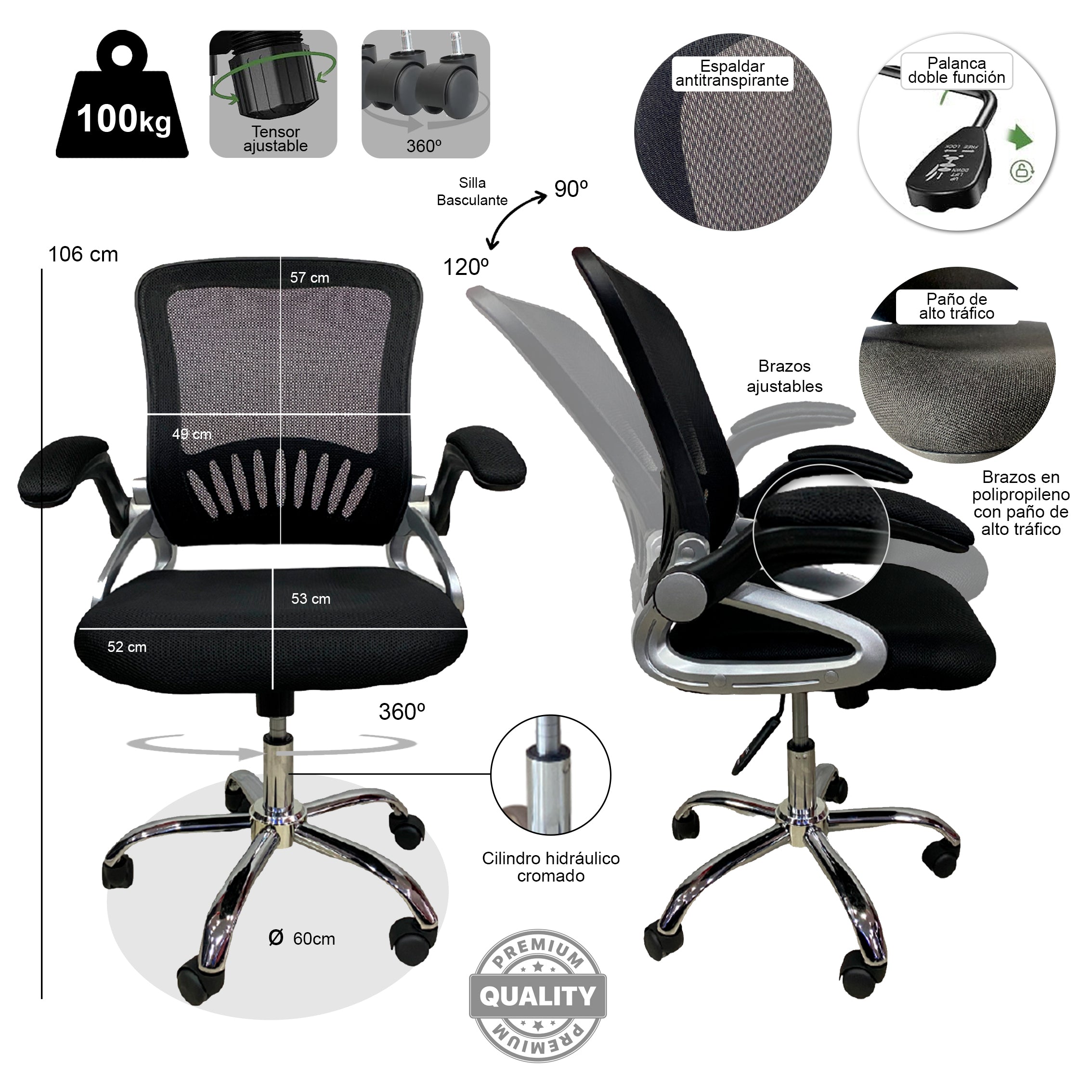 Silla Zeus -  Diseño Ergonómica con brazos ajustables