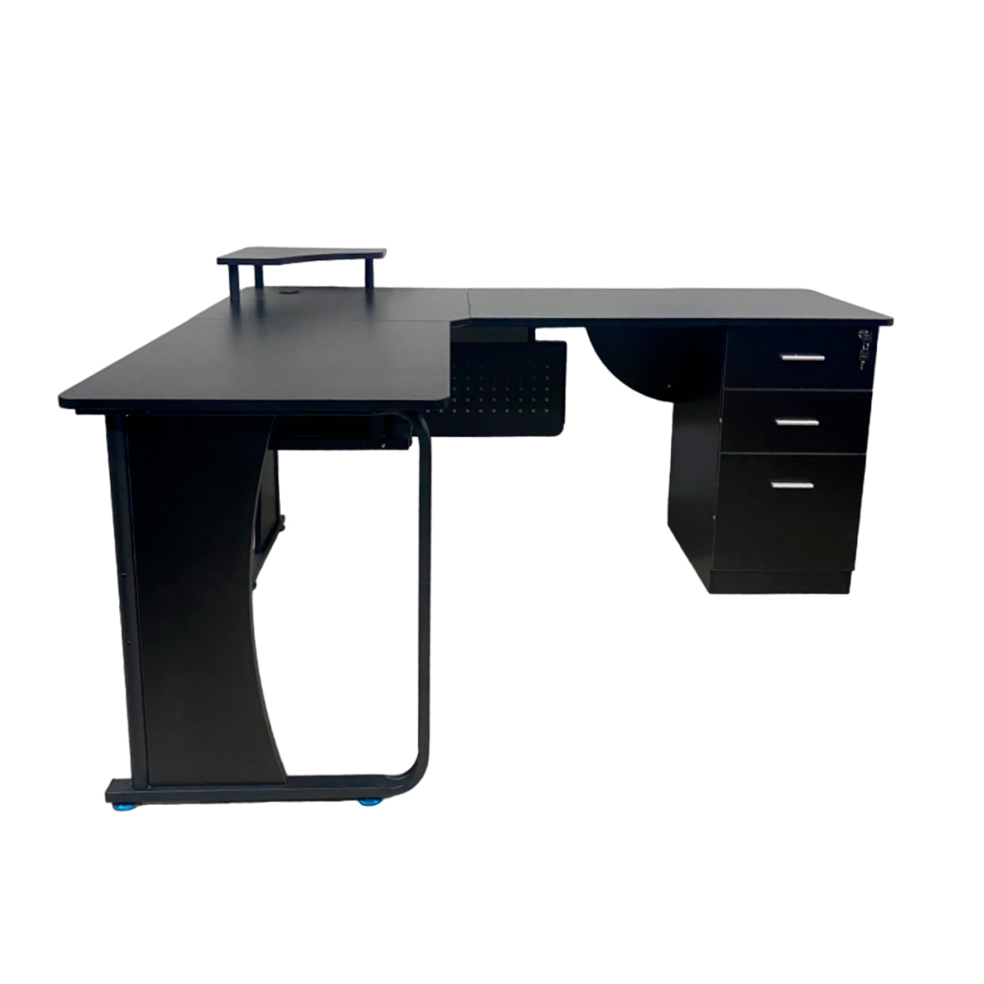Escritorio forma de L con gaveteros negro moderno madera y metal – premium