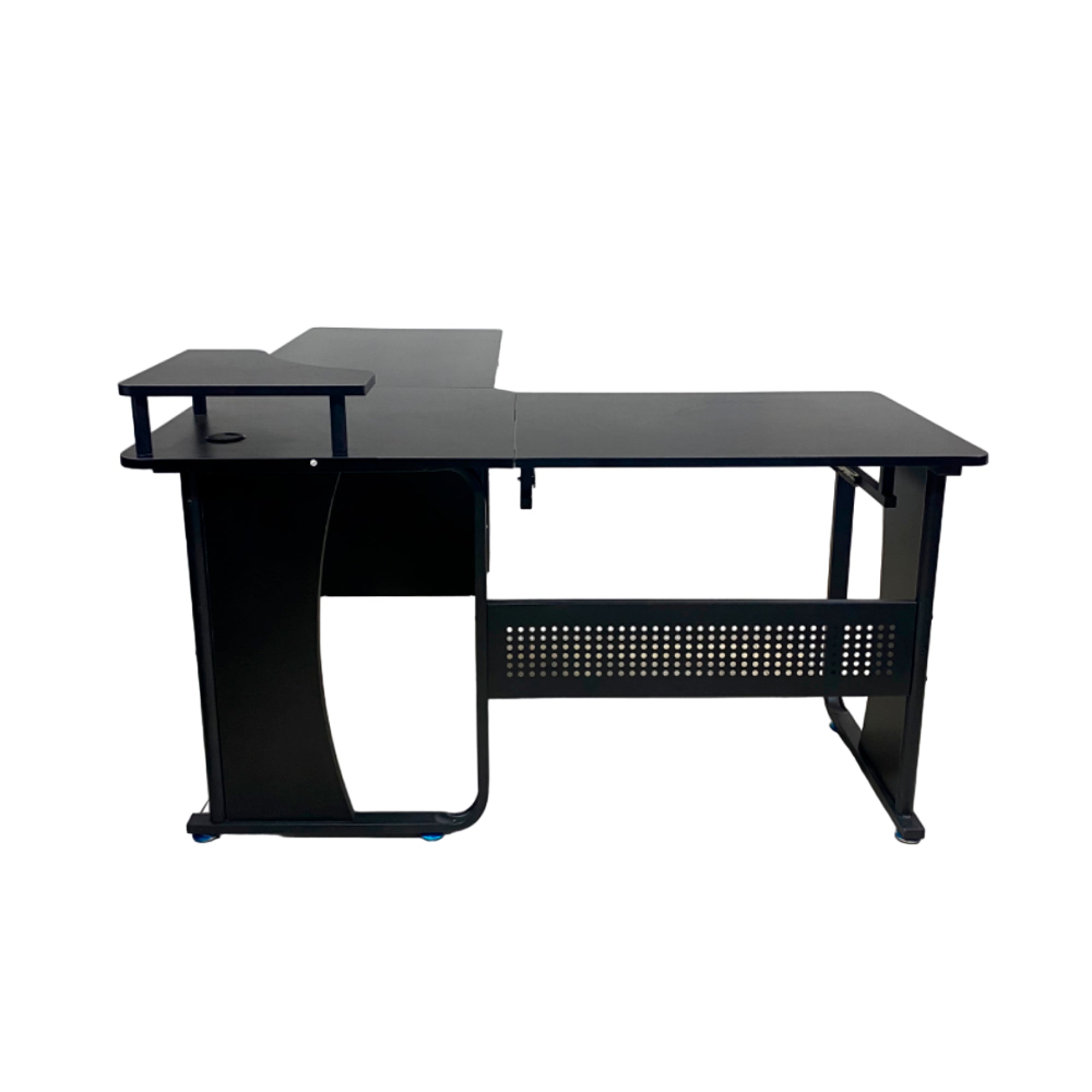 Escritorio forma de L con gaveteros negro moderno madera y metal – premium