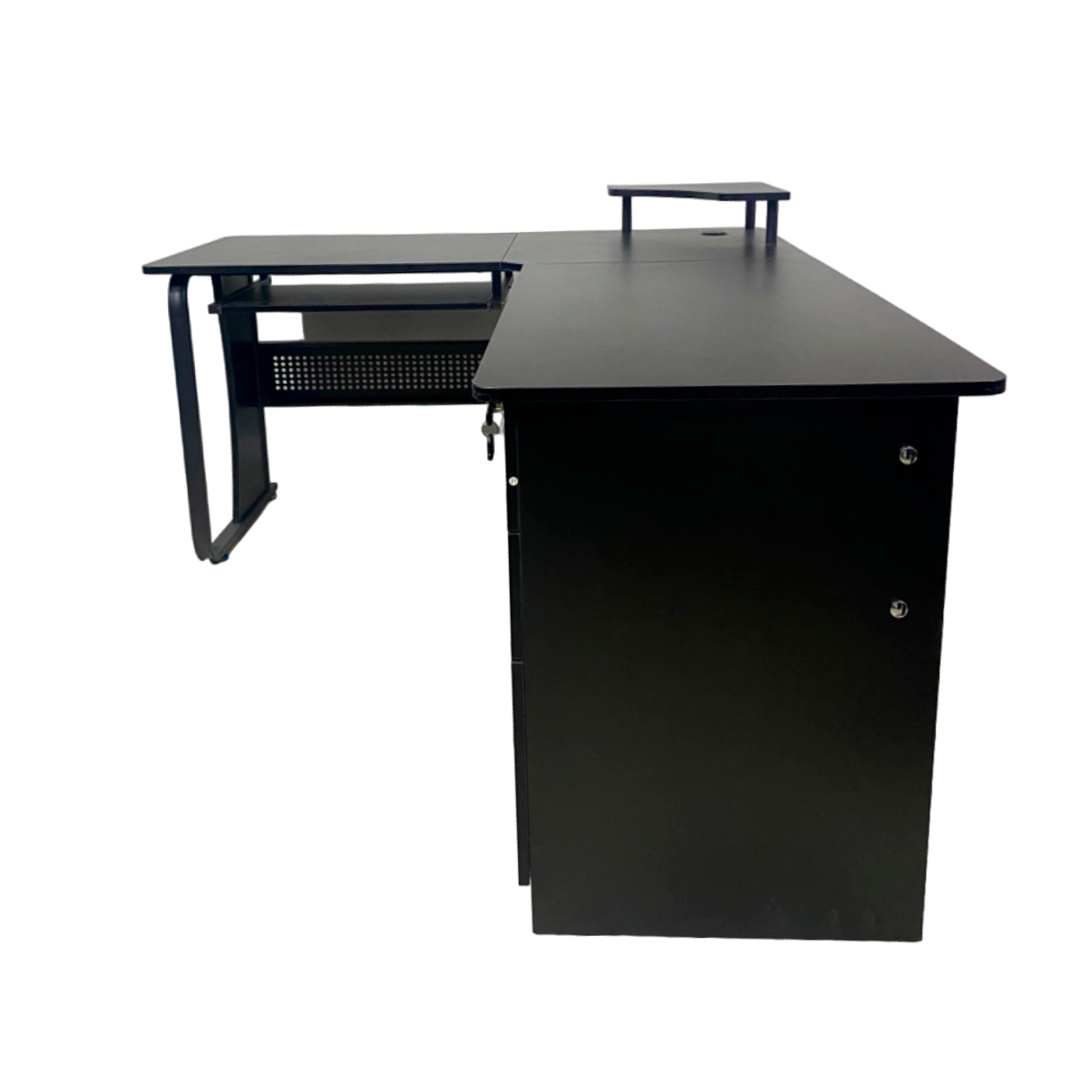 Escritorio forma de L con gaveteros negro moderno madera y metal – premium