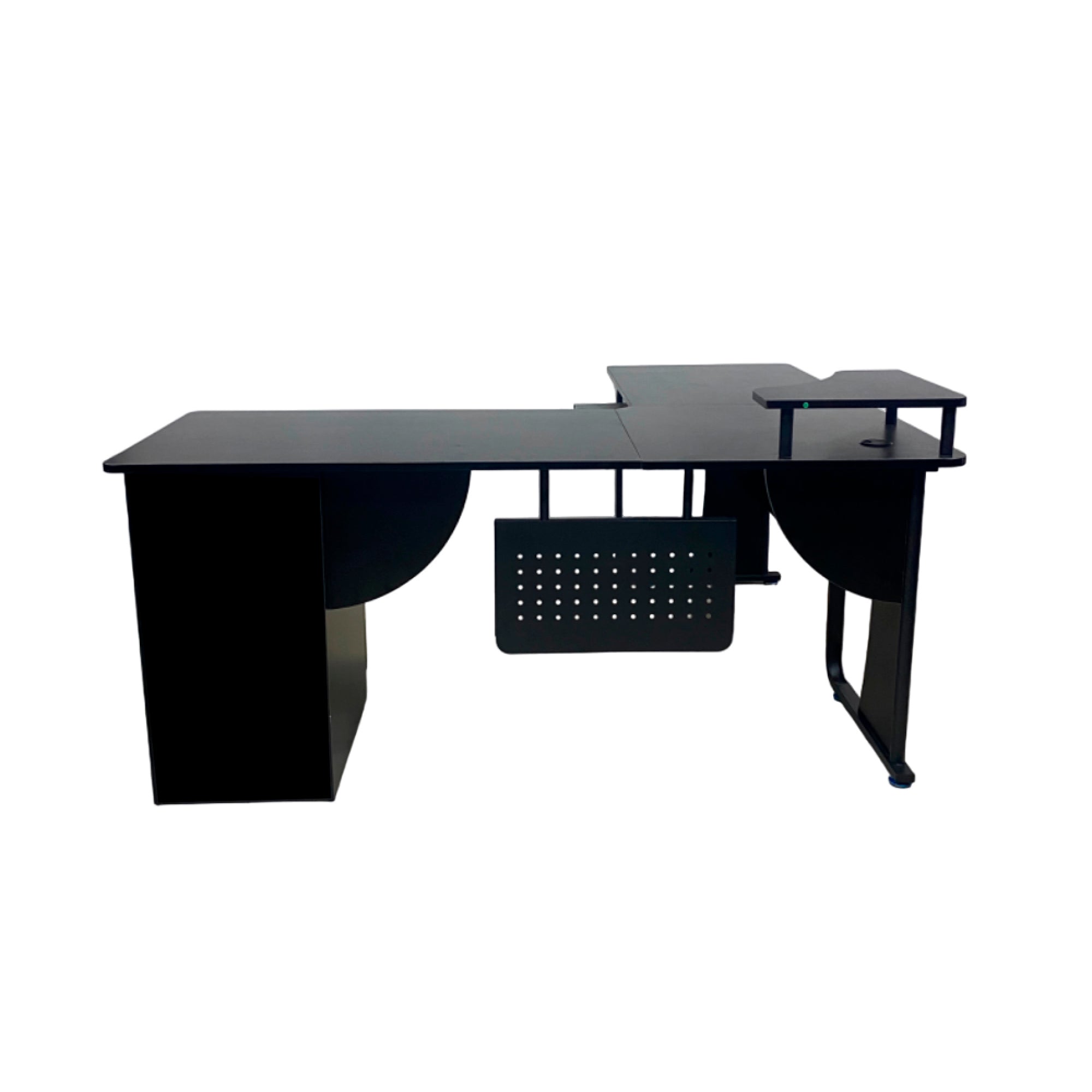 Escritorio forma de L con gaveteros negro moderno madera y metal – premium